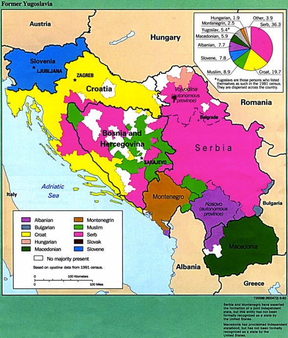 Image of a map of the former Yugoslavia that is shaded according to the various ethnicities in the region.