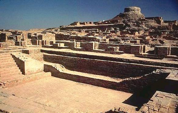 Ancient ruins of brick walls and structures at Mohenjo-Daro