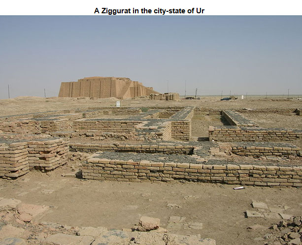 Image of a ziggurat and a maze of bricks leading up to the structure