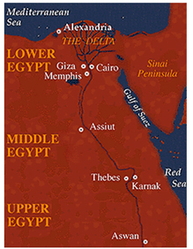 Map of Ancient Lower, Middle, and Upper Egypt
