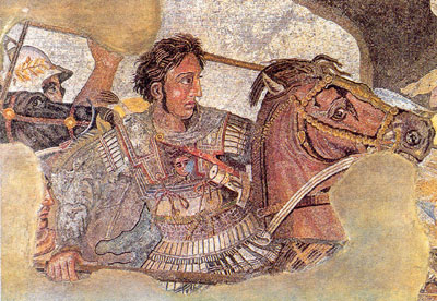 Alexander the Great fresco depicting him in battle dress/armor riding a horse.