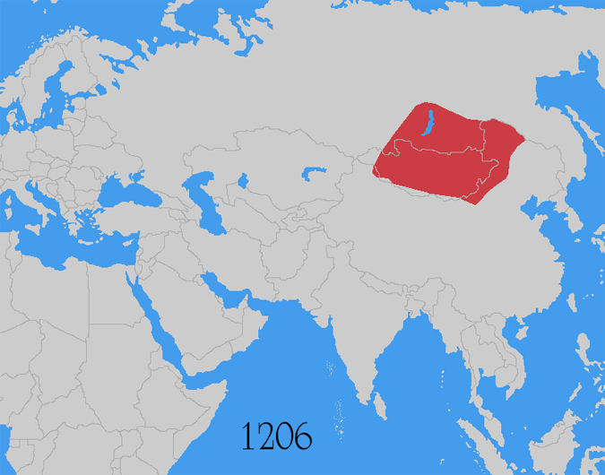 A map of the Eastern Hemisphere showing the spread of the Mongol Empire.