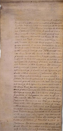 Image of a portion of the original document of the English Bill of Rights, 1689
