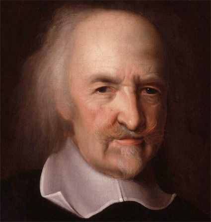 A 17th century painting/portrait of English philosopher Thomas Hobbes. He is an older man in his 70s with a moustache and partial beard.