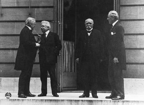 The Allied (Triple Entente) Leaders following the signing of the Treaty of Versailles: British Prime Minister-Lloyd George, Italian Prime Minister-Vittorio Emanuele Orlando, French Prime Minister-Georges Clemenceau, U.S. President-Woodrow Wilson.