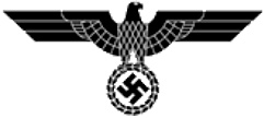 The symbol of the Nazi party, an eagle with its wings outstretched clutching a swastika.
