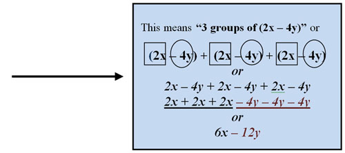 example of 3 groups of (2x - 4y)