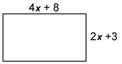 a rectangle with a width of (4x + 8) and length (2x+3)