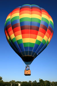 picture of hot air balloon rising over trees