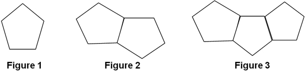 Fig 1: pentagon, Fig 2: 2 pentagons with shared side, Fig 3: 3 pentagons with shared sides