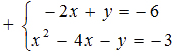 To solve: add the equations, add nine to both sides, factor and solve the factor for x.  Substitute 3 in for x in the linear equation, simplify, subtract six from both sides, divide both sides by negative 1.  The solution is (3,0)