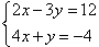 2x - 3y = 12 and 4x + y = -4