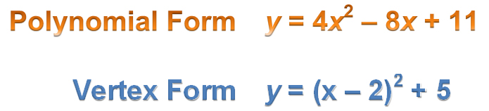 Two quadratic equations in polynomial form and vertex form