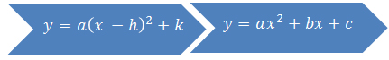 y=a(x-h)^2 +k; y=ax^2 +bx +c