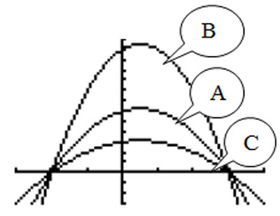 graph with three open-down parabolas with the same roots but different vertices.