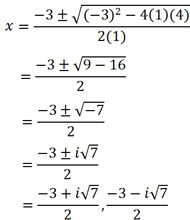 x = -3+/- i square root 7 all over 2