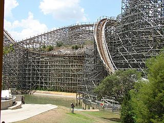 The 'Goliath' wooden roller coaster located at Fiesta Texas