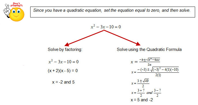 Steps for solving x^2-3x-10=0