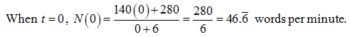 Substituting in t=0, he types 46.6 words/minute