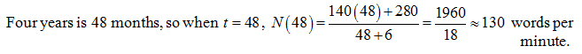 Substituting in t=48, he types 130 words/minute