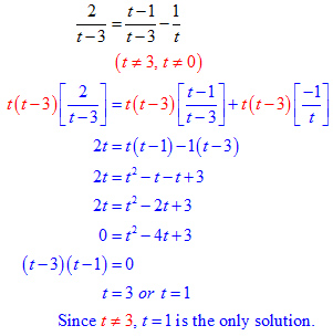 t≠3 ,0; 2t=t(t-1)-1(t-3); 0=t^2-4t+3; t=3,1 but t≠3