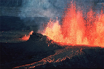 Image is of a volcano erupting