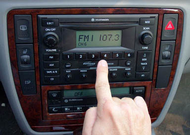 Car radio set on 107.3 FM