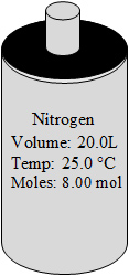 10 liter cylinder containing 8 moles of nitrogen gas at 25 degrees Celsius