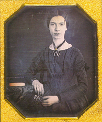 A daguerreotype (photo produced on a copper plate) of Emily Dickinson from the early 1800s