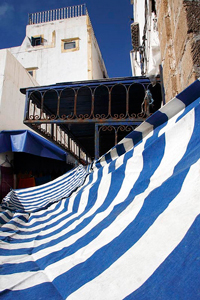 A photograph of an awning that has parallel lines on it