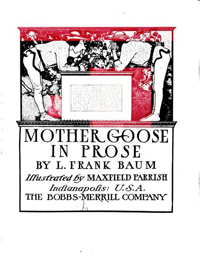 A cover of a vintage book, “Mother Goose in Prose”