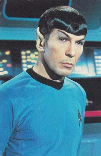 A photograph of actor Leonard Nimoy as Mr. Spock on the original Television series Star Trek.
