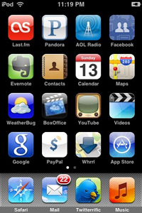 A screen shot of a smart phone screen showing multiple apps