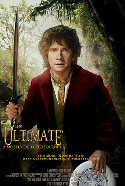 Image of movie poster for The Hobbit with main character Bilbo holding a frisbee