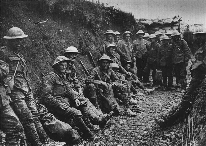 In the trenches: Royal Irish Rifles in a communications trench on the first day on the Somme, 1 July 1916.
