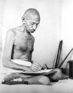 Photograph of Mohandas Gandhi.