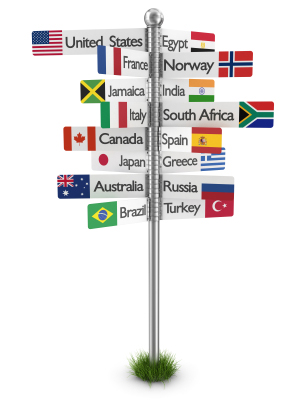 “signpost with destinations around the world.”