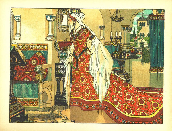 Source: Franz Jüttner Schneewittchen 1.jpg, AndreasPraefcke, Wikimedia Commons The Queen asks the magic mirror who’s the fairest of them all. Illustration from Sneewittchen, Scholz' Künstler-Bilderbücher, Mainz