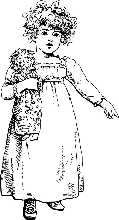 drawing of a little girl and her doll 