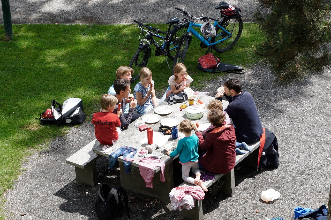 Friends sitting at a picnic table