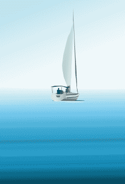 A graphic image of a sailboat on the open water.