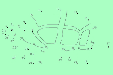 An image of a typical connect the dots problem. The figure to be created appears to be a turtle.