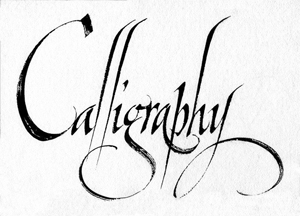 A sample of Calligraphy writing spelling ou the word 'calligraphy'.
