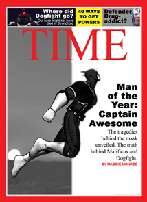 A cover of Time magazine featuring Captain Awesome.