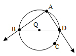 Point A is on the circle. Angle A is formed by drawing ray AB and ray AD