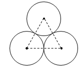 Image shows three circles tangent to each other. Their centers are connected by dotted line segments 