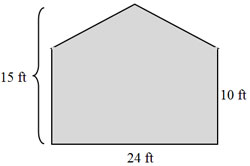 Pentagon:  ht 15 ft,, base 24ft,  and side 10 ft