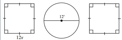 Square side 12x; Circle, radius 12 ft; square