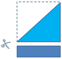 The image shows a pair of scissors cutting apart the rectangle and the triangle