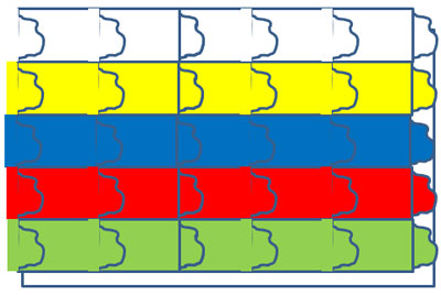 The image shows a rectangle filled with five complete rows of traced squares and chunks